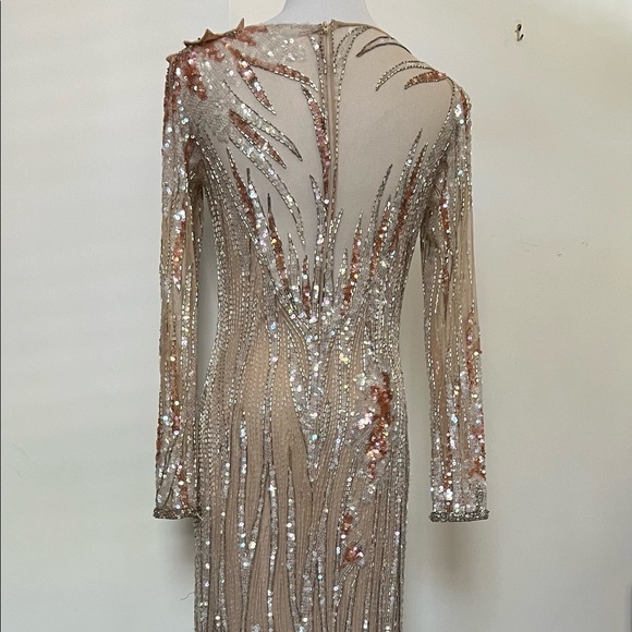 1990 Bob Mackie Boutique nude, silver beads & shiny sequin gown dress - Picture 4 of 16